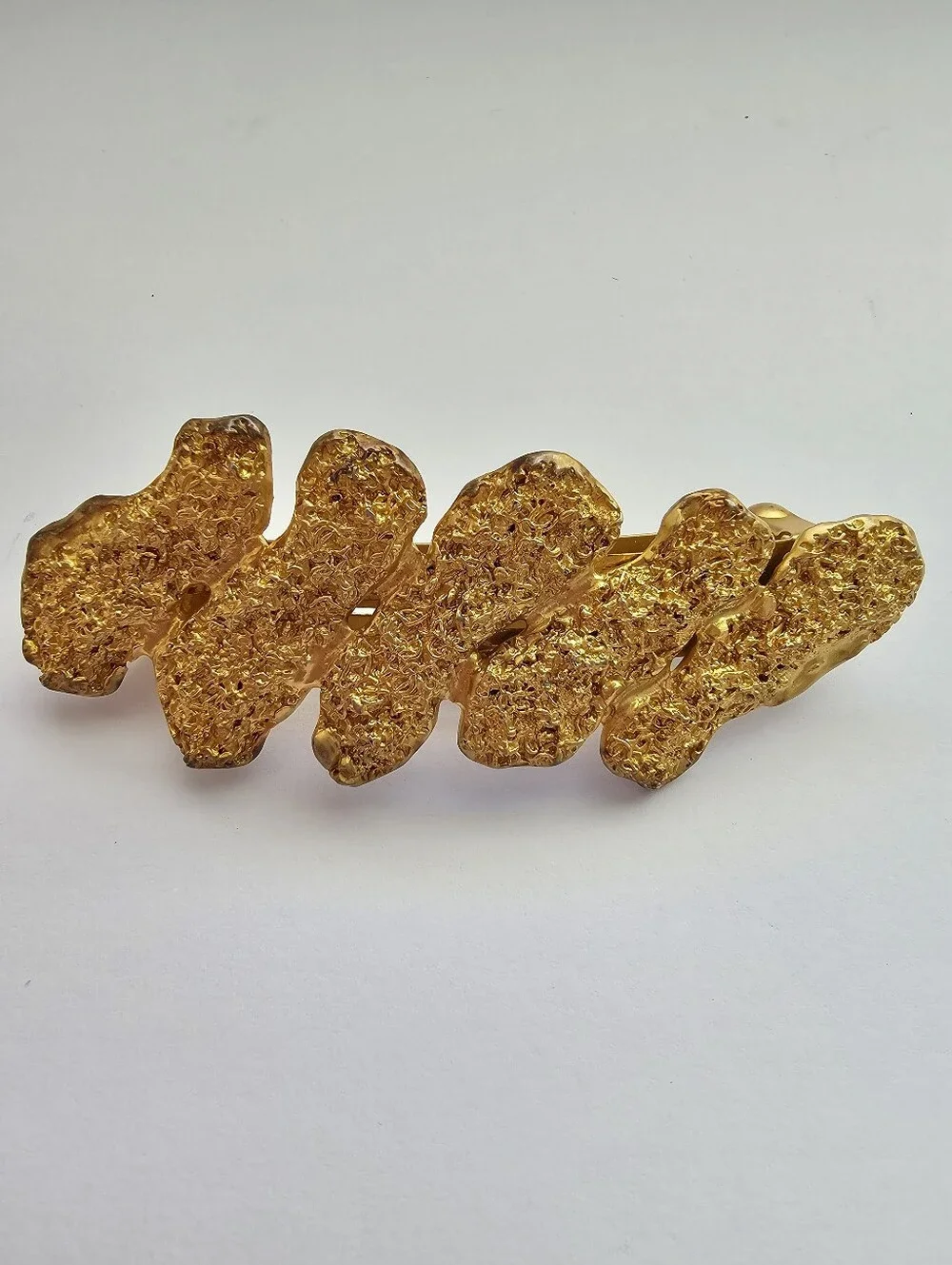 Vintage Dolce Vita Gold Nugget Barrette - Textured Brutalist Hair Clip - 1980s